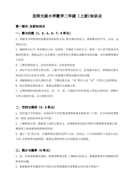 北师大版小学数学二年级知识点