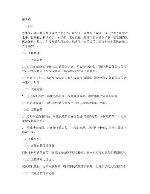 惠民政策工作总结范文(3篇)