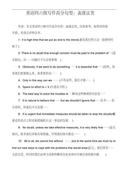 英语四六级写作高分句型表建议类