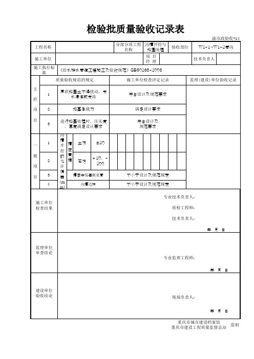 沟槽开挖检验批质量验收记录表