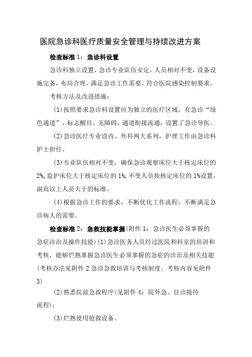 医院急诊科医疗质量安全管理与持续改进方案