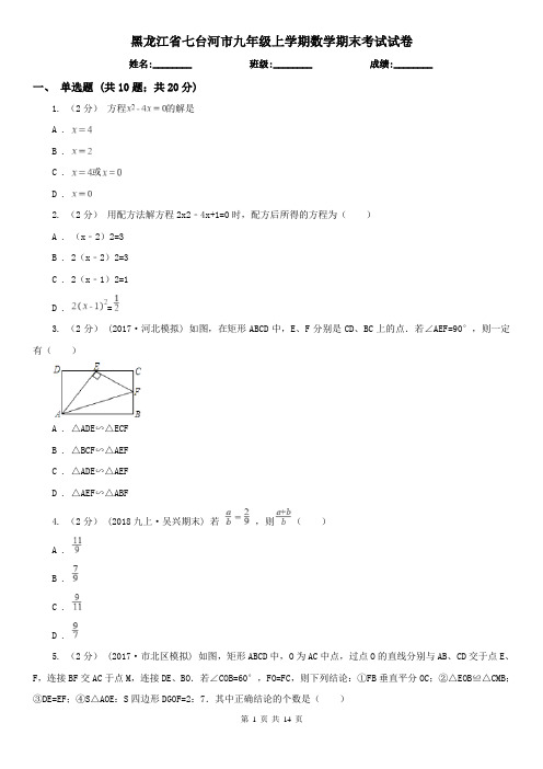 黑龙江省七台河市九年级上学期数学期末考试试卷