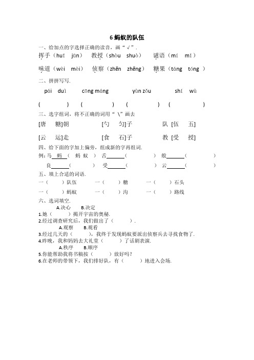 最新新教材湘教版二年级语文下册：6蚂蚁的队伍(课时练习)