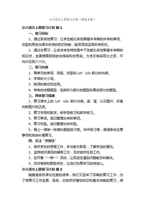 小六语文上册复习计划（精选5篇）