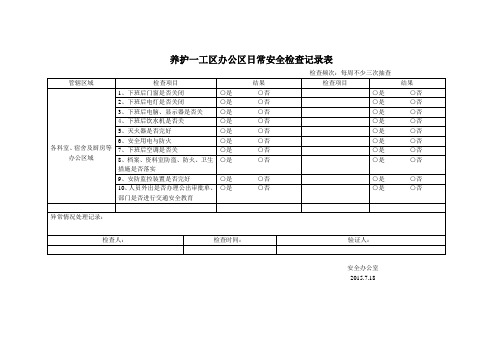 办公室日常安全检查记录表(其他部门)