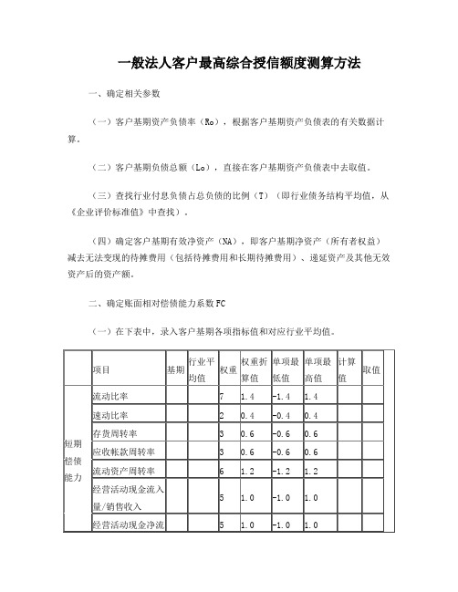 一般法人客户最高综合授信额度测算方法