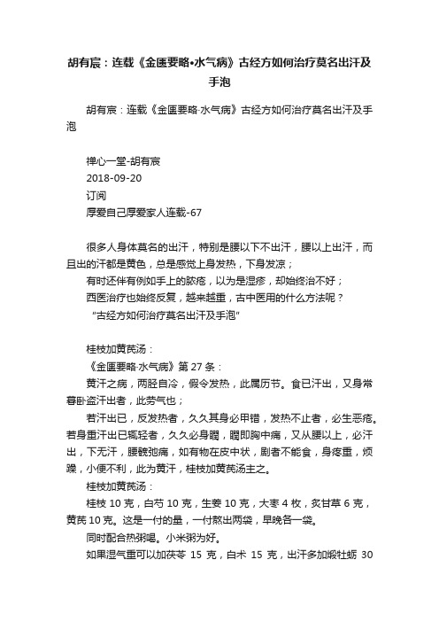 ?胡有宸：连载《金匮要略·水气病》古经方如何治疗莫名出汗及手泡