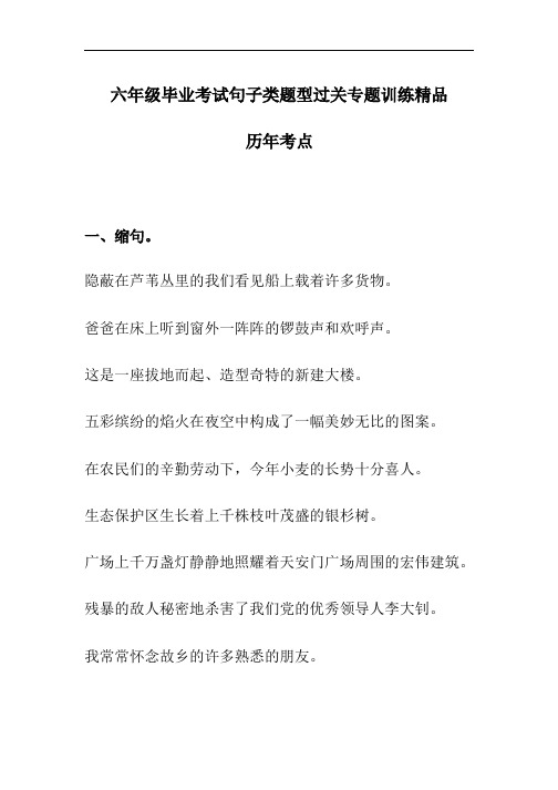 小学六年级语文下册小升初毕业考试分类复习资料题试卷句式变换专练(含答案)