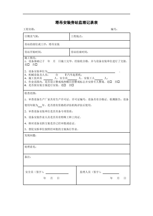 塔吊安装监理、总包旁站记录