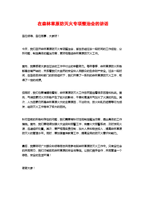 在森林草原防灭火专项整治会的讲话