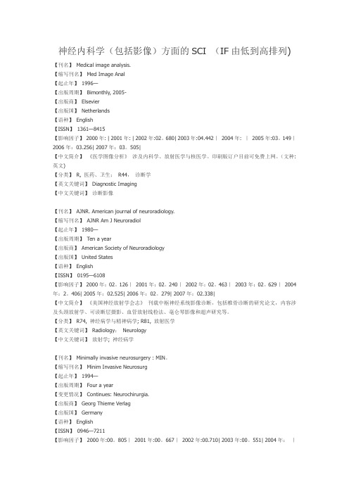 神经内科学(包括影像)方面的SCI-(IF由低到高排列)