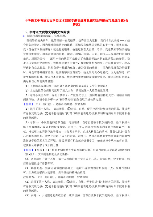 中考语文中考语文文学类文本阅读专题训练常见题型及答题技巧及练习题(含答案)