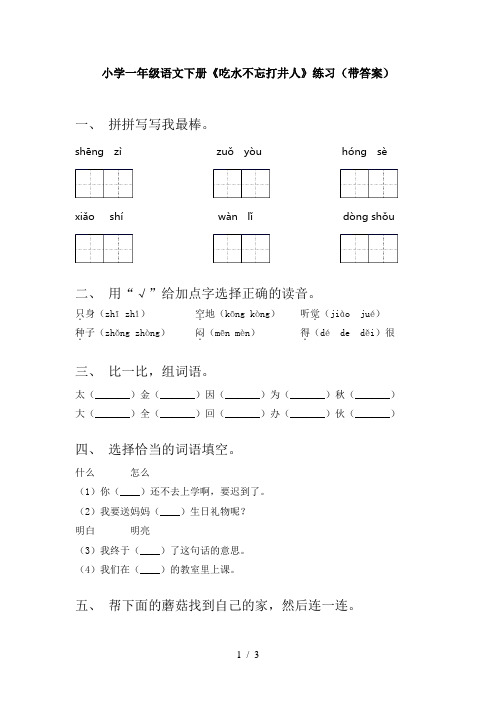 小学一年级语文下册《吃水不忘打井人》练习(带答案)