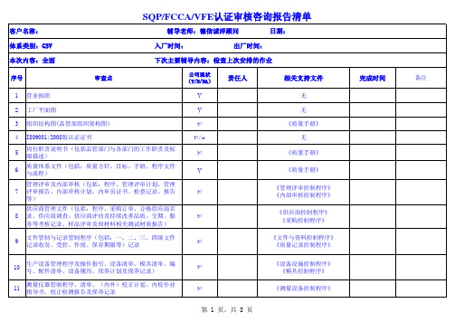 SQP FCCA VFE认证审核咨询报告清单