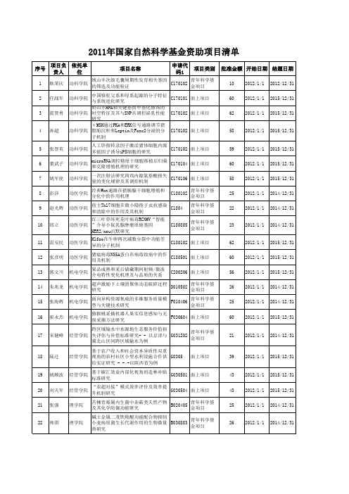 2011年国家自然科学基金资助项目清单