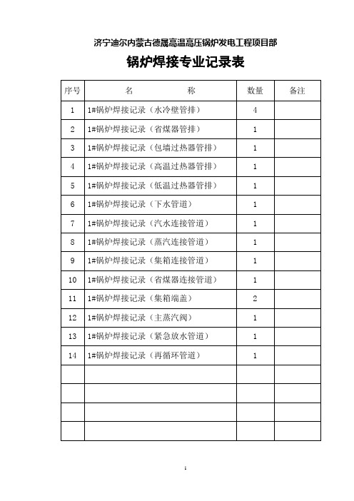 锅炉焊接专业记录管理台帐