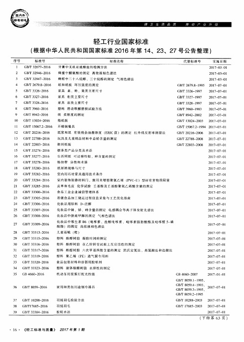 轻工行业国家标准(根据中华人民共和国国家标准2016年第14、23、27