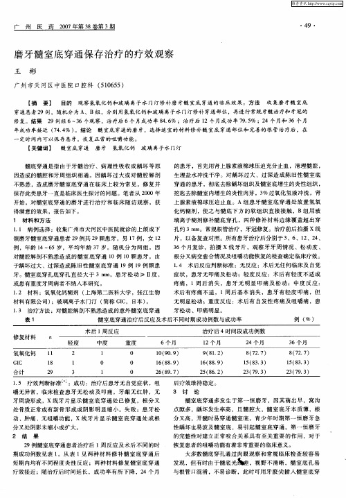 磨牙髓室底穿通保存治疗的疗效观察