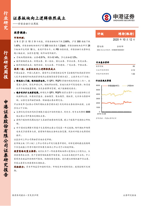 非银金融行业周报：证券板块向上逻辑依然成立