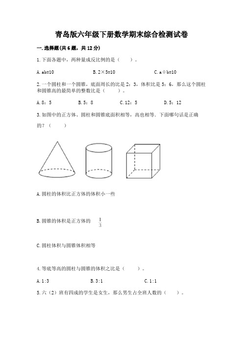 青岛版六年级下册数学期末综合检测试卷带答案(满分必刷)