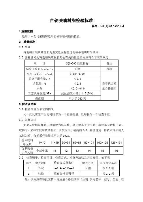 自硬呋喃树脂检验标准