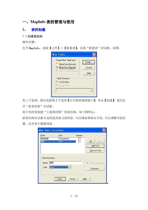 MapInfo表的管理与使用资料