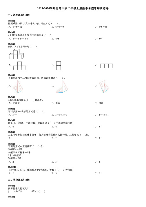 2023-2024学年北师大版二年级上册数学暑假思维训练卷