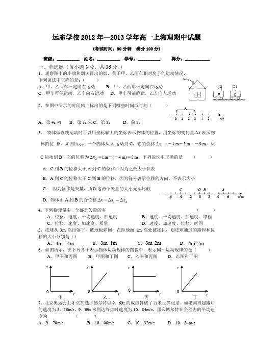 2012年高一物理期末试题