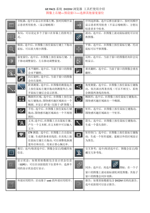 GE ZFP DICOM浏览器工具栏使用介绍