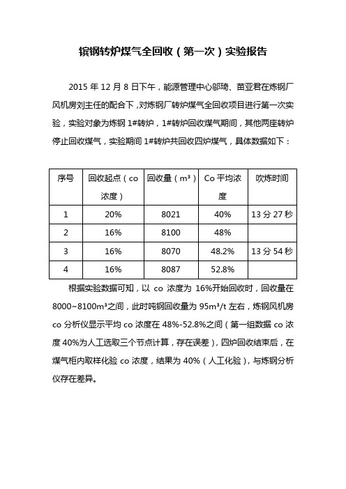 转炉煤气全回收实验