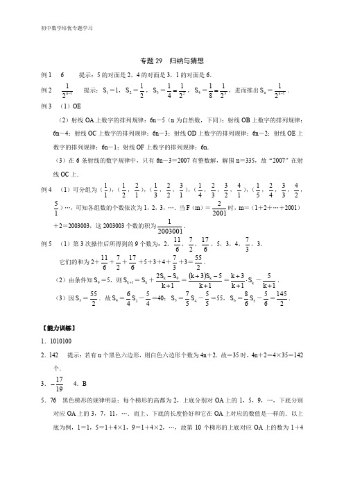 初中数学培优专题学习专题29 归纳与猜想_答案