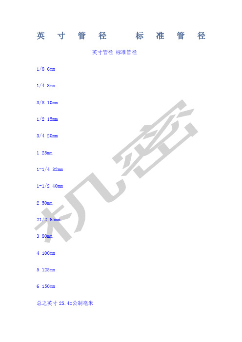 英寸管径标准管径