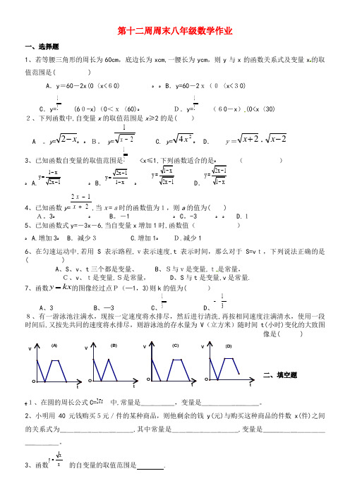 八年级数学下学期第十二周周末作业(无答案)新人教版(2021-2022学年)