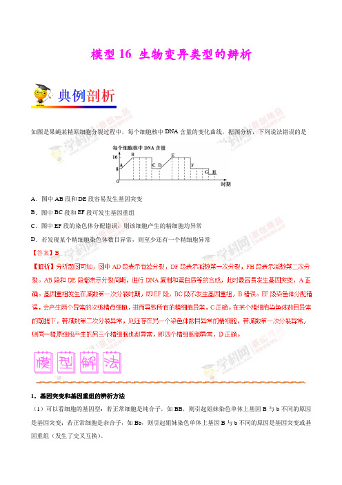 模型16 生物变异类型的辨析-备战2018年高考生物之模型解题法(解析版)