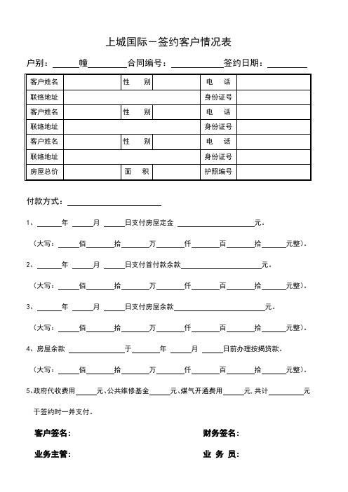 上城客户客户签约情况表