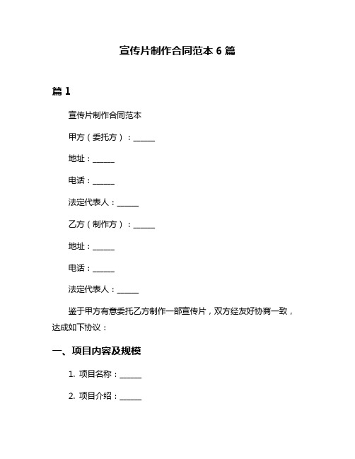 宣传片制作合同范本6篇