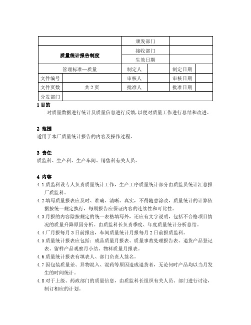 品质制度表格-质量统计报告制度 精品