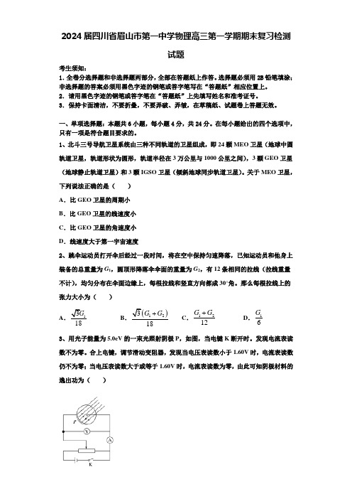 2024届四川省眉山市第一中学物理高三第一学期期末复习检测试题含解析