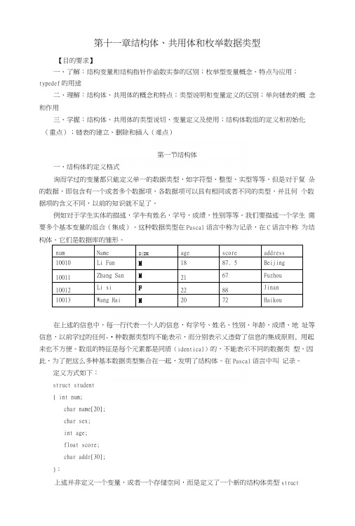 第11章结构体、共用体和枚举数据类型(教案).docx