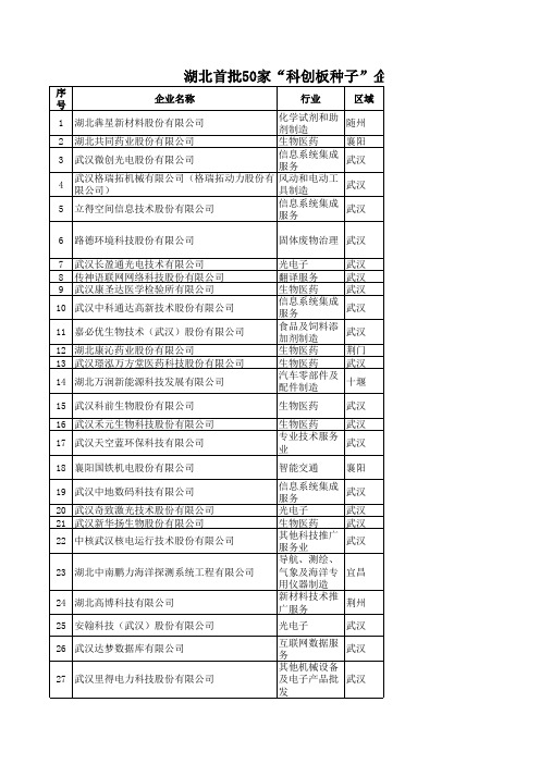 湖北首批50家“科创板种子”企业