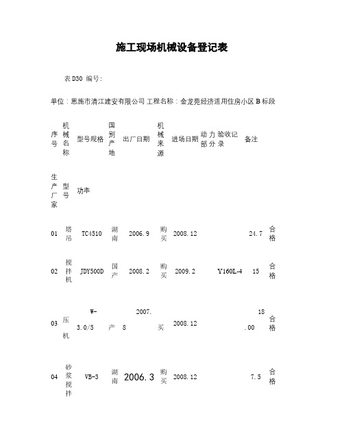 施工现场机械设备登记表(含保养记录).