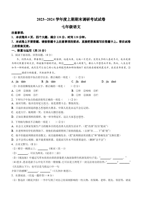 河南省信阳市2023-2024学年七年级上学期期末语文试题