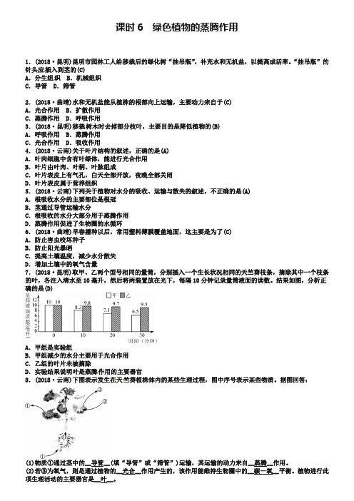 云南专版2019届中考生物教材考点梳理第6课时绿色植物的蒸腾作用