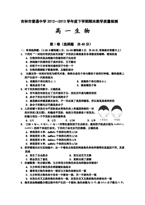 吉林省吉林市2012-2013学年高一下学期期末考试生物试题