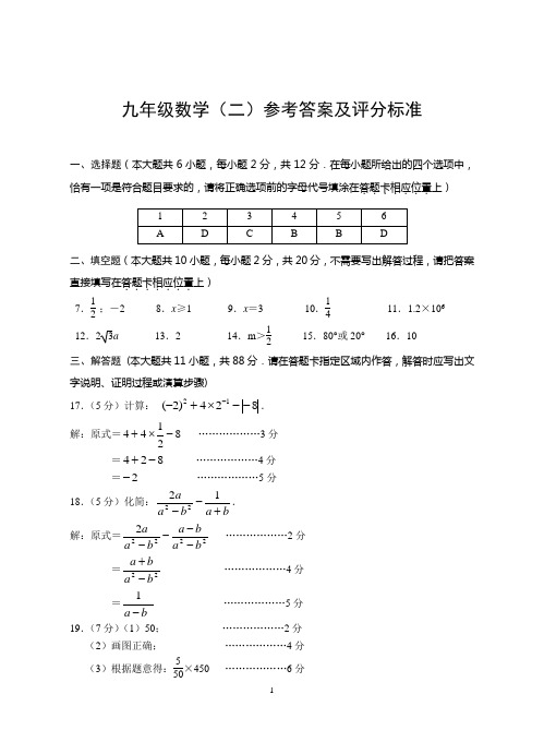 2014年南京市高淳区二模参考答案