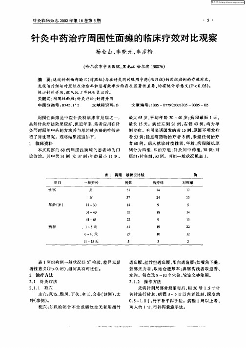 针灸中药治疗周围性面瘫的临床疗效对比观察