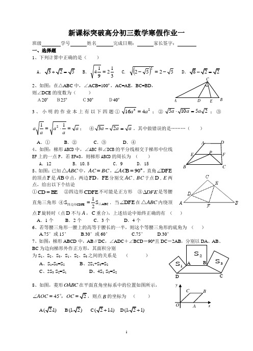 新课标突破高分初三数学寒假作业一