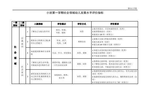 幼儿园社会领域幼儿发展水平评价指标 (分小班、中班、大班)