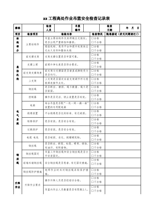 吊篮安全检查记录表