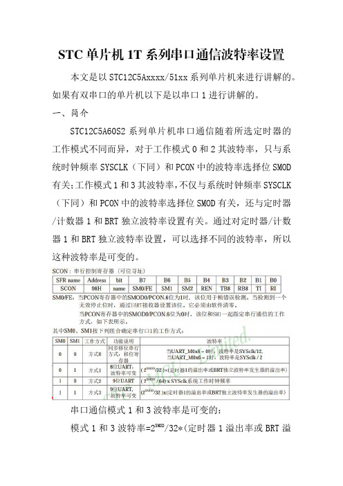 STC单片机1T系列串口通信波特率设置